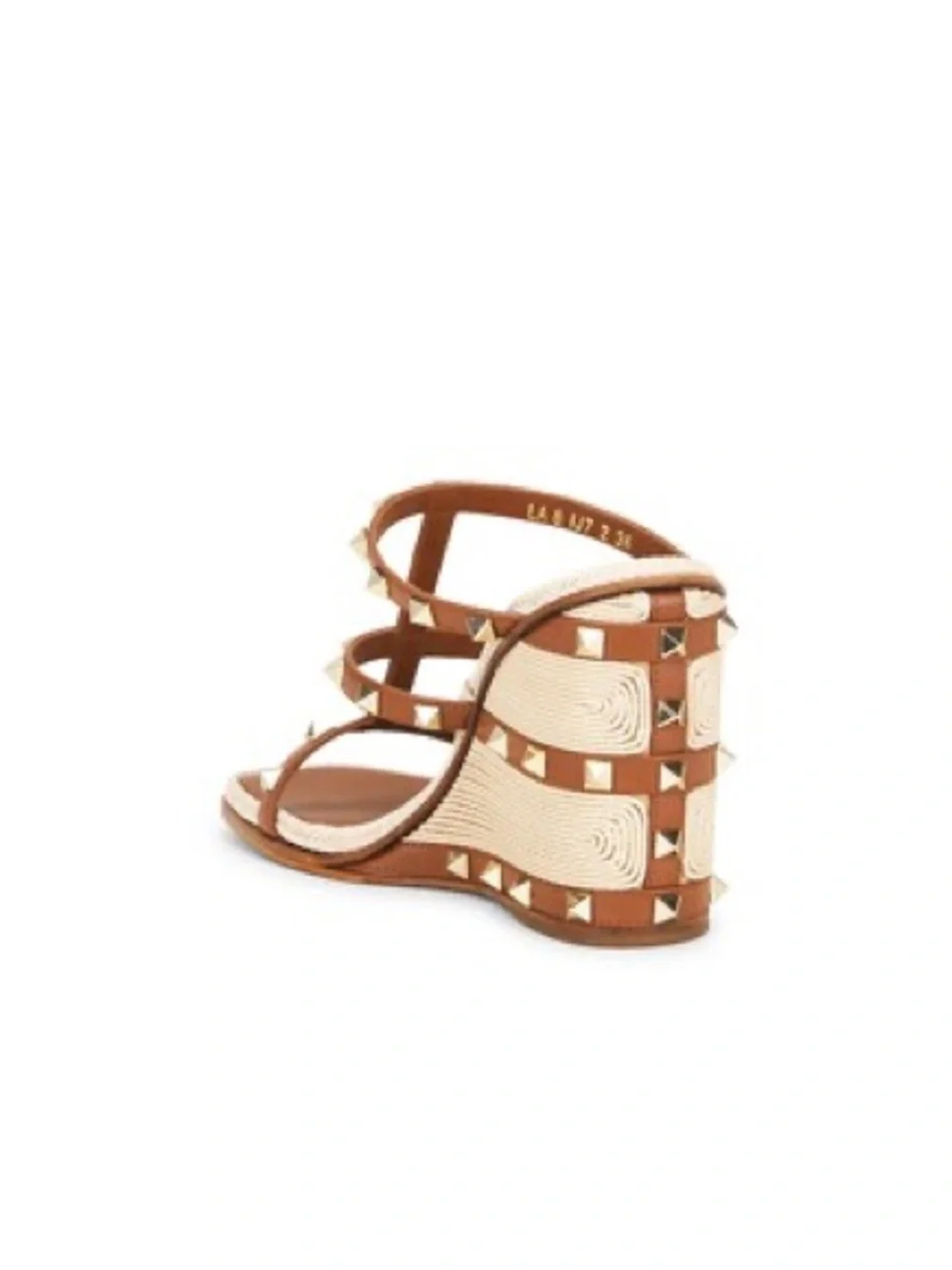 Valentino Brown 100mm Rockstud Espadrille Leather Wedge Sandals with Gold Studs